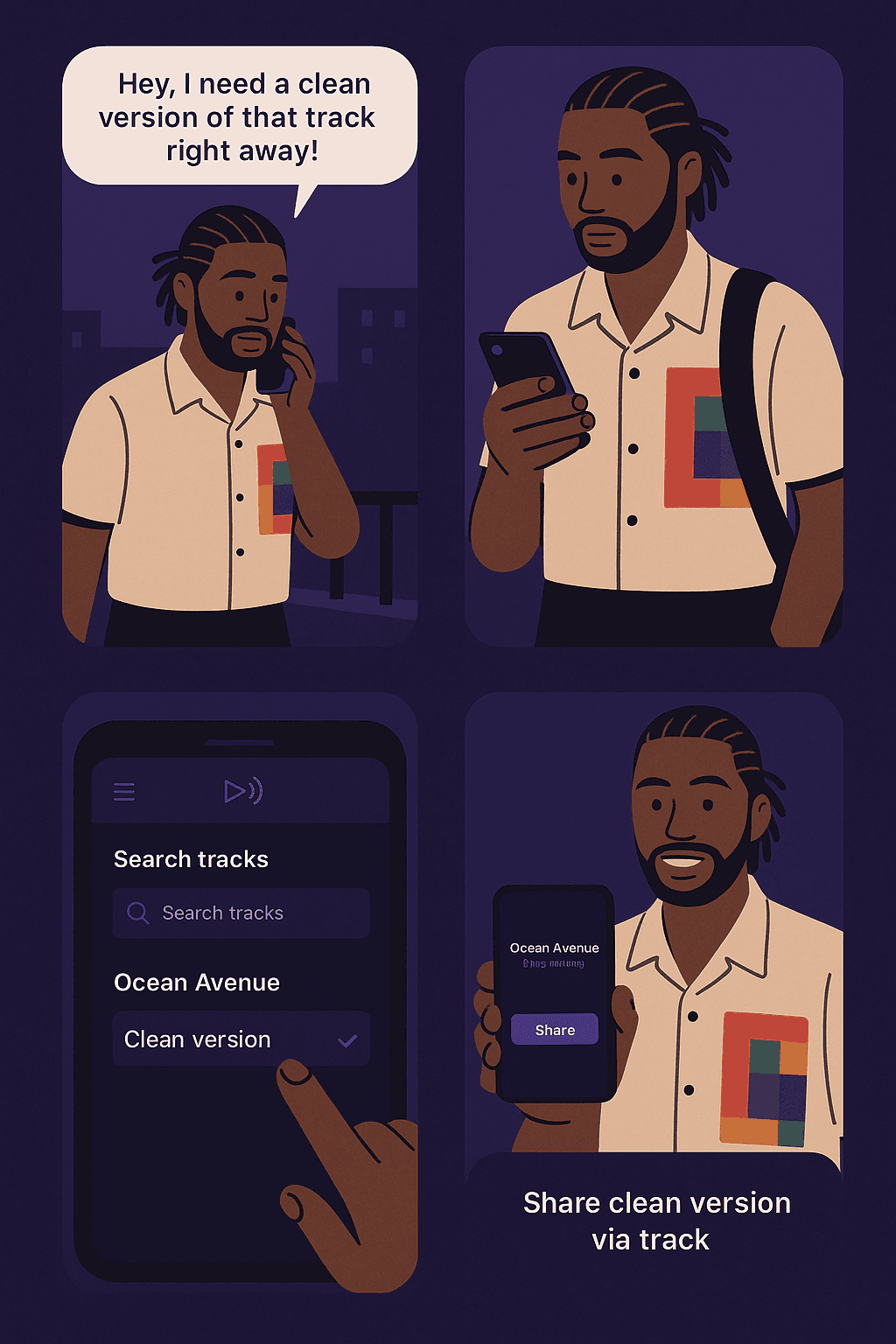 Artist collaboration: requesting and sharing different track versions through Music Label OS mobile interface